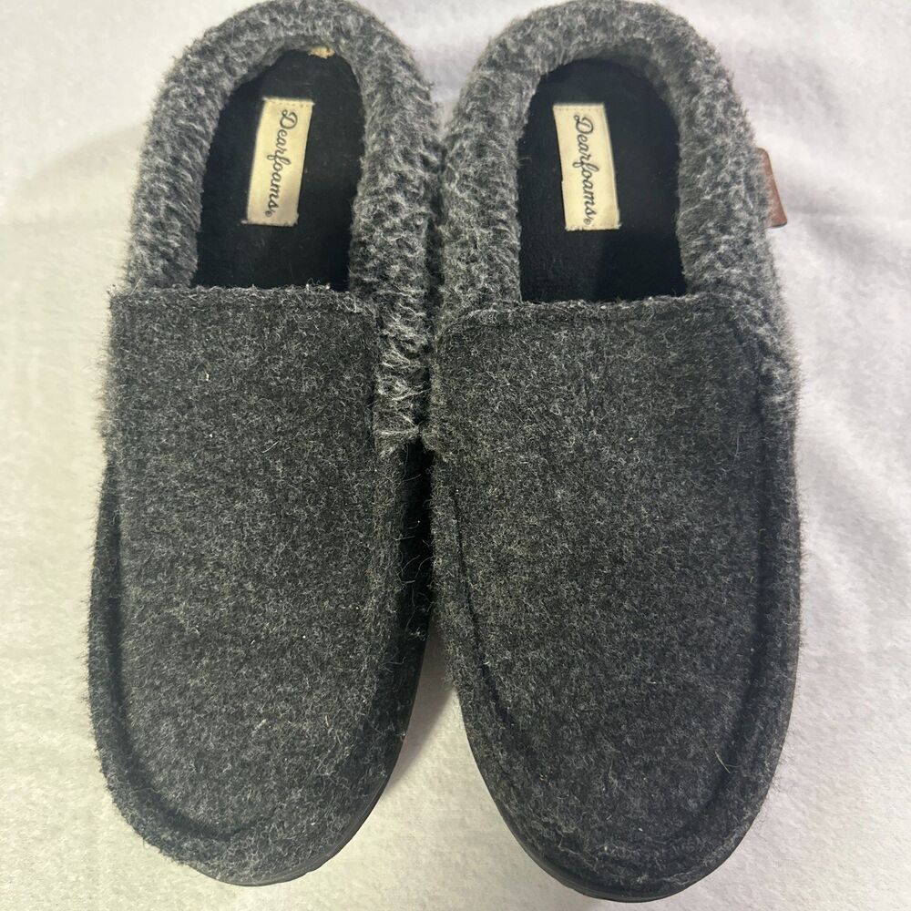 Dearfoams Mens Slippers Mens Size 9 10 Clog Total Comfort Memory Grey Black